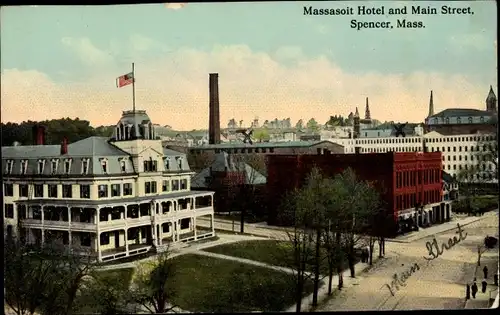 Ak Spencer Massachusetts USA, Massasoit Hotel and Main Street