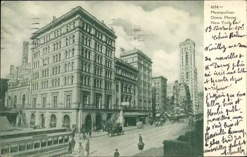 Ak New York City USA, Metropolitan Opera House, Straßenbahn
