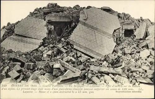 Ak Belgien, House of a spion destructed