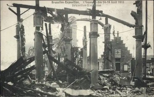 Ak Kermesse Bruxelles Brüssel, Weltausstellung 1910, Ruinen nach dem Brand