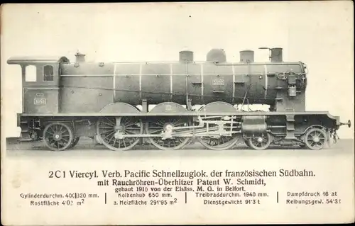 Ak Französische Eisenbahn, Südbahn, Dampflok Nr. 3052