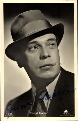 Ak Schauspieler Ewald Balser, Portrait mit Hut, Ross 3319/1
