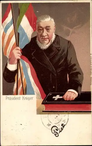Litho Präsident Kruger, Südafrika, Flaggen, Bibel