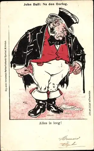 Künstler Ak John Bull, Na den Oorlog, Alles is leeg, Karikatur