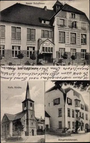 Ak Eppelborn im Saarland, Neues Schulhaus, Kath. Kirche, Bürgermeisteramt