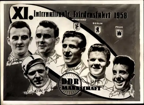 Foto XI. Int. Friedensfahrt 1958, DDR Mannschaft, Töpfer, Adler, Schur, Hagen, Grünwald, Henning