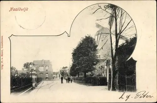 Ak Naaldwijk Südholland, Straßenpartie, Windmühle
