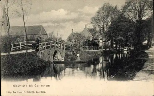 Ak Nieuwland Vijfheerenlanden Südholland, Dorpsgezicht, Brücke