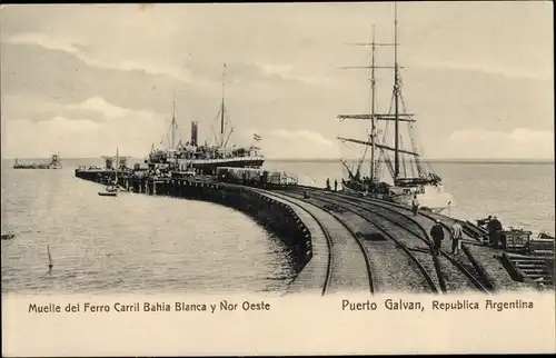 Ak Puerto Galvan Argentinien, Muelle del Ferro Carril Bahia Blanca y Nor Oeste
