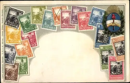 Präge Briefmarken Ak Argentinien, Republica Argentina, Wappen