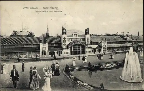 Ak Zwickau in Sachsen, Ausstellung, Haupthalle mit Fontaine