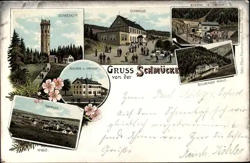 Litho Gehlberg Suhl in Thüringen, Schmücke, Oberhof, Schloss in Oberhof, Gehlberger Mühle, Bahnhof