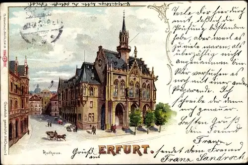 Litho Erfurt in Thüringen, Blick auf das Rathaus
