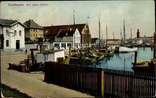 Ak Nordseebad Cuxhaven, Am alten Hafen