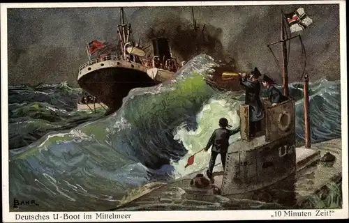 Künstler Ak Bahr, Deutsches U Boot im Mittelmeer, Dampfschiff, Inspektion, 10 Minuten Zeit