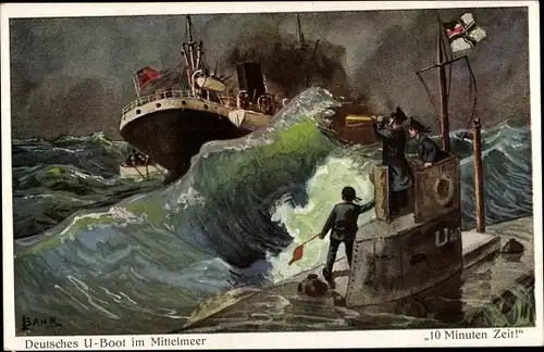 Künstler Ak Bahr, Deutsches U Boot im Mittelmeer, Dampfschiff, Inspektion, 10 Minuten Zeit