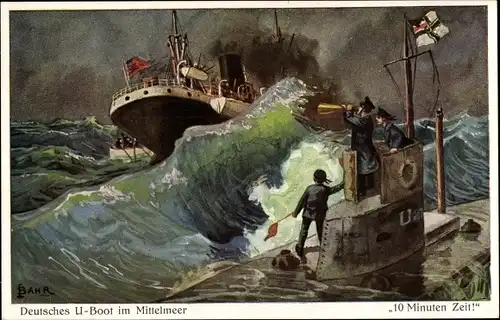 Künstler Ak Bahr, Deutsches U Boot im Mittelmeer, Dampfschiff, Inspektion, 10 Minuten Zeit