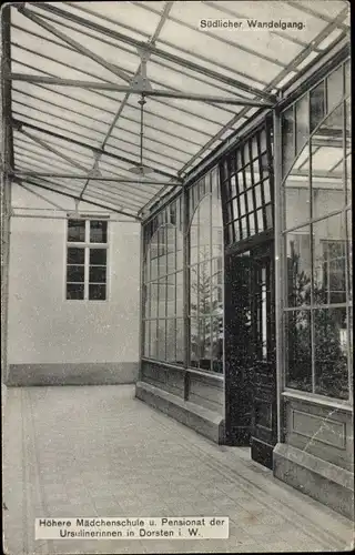 Ak Dorsten in Westfalen, Höhere Mädchenschule und Pensionat der Ursulinerinnen, südl. Wandelgang