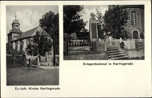Ak Harlingerode Bad Harzburg am Harz, Ev. luth. Kirche, Kriegerdenkmal