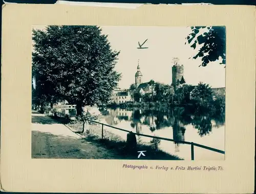 Foto Triptis in Thüringen, Stadtteich mit Kirche und Schlossturm