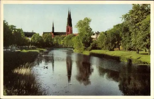 Ak Uppsala Schweden, Domkyrkan och Fyrisan