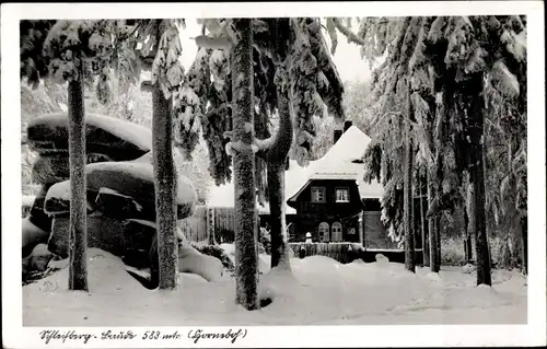 Ak Cunewalde in der Oberlausitz, Czorneboh, Schleifberg-Baude, Winteransicht