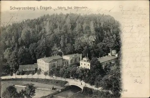 Ak Schwarzenberg im Erzgebirge Sachsen, Hotels Bad Ottenstein, Ansicht von oben