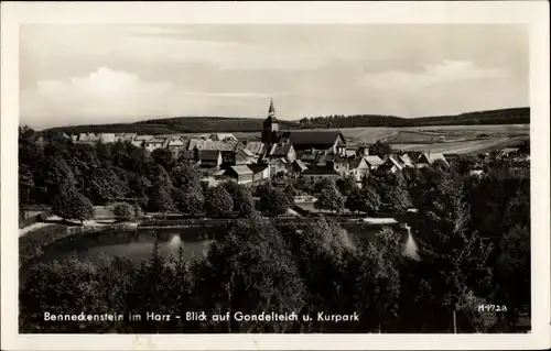 Ak Benneckenstein Oberharz, Blick auf Gondelstein u. Kurpark, Kirche