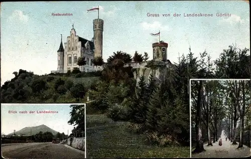 Ak Görlitz in der Lausitz, Landeskrone, Restauration, Aufstieg