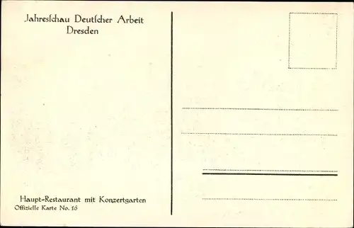 Ak Dresden, Jahresschau Deutscher Arbeit, Hauptrestaurant mit Konzertgarten