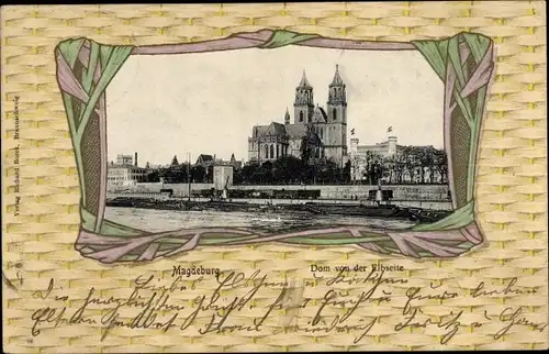 Passepartout Ak Magdeburg an der Elbe, Dom von der Elbseite