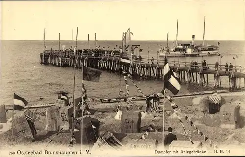 Ak Ostseebad Brunshaupten Kühlungsborn, Dampfer mit Anlegebrücke