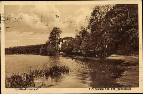 Ak Berlin Wilmersdorf Grunewald, Grunewald-See am Jadgschloss
