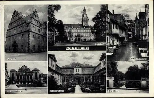 Ak Wolfenbüttel in Niedersachsen, Schloss, Klein Venedig, Marstall, Trinitatiskirche, Lessinghaus