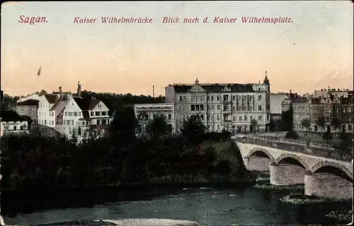 Ak Żagań Sagan Schlesien, Kaiser Wilhelm Brücke, Kaiser Wilhelms Platz