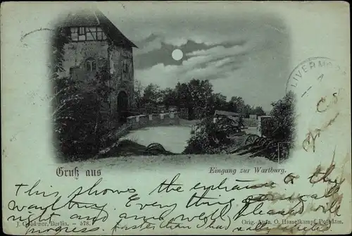 Mondschein Ak Lutherstadt Eisenach in Thüringen, Wartburg, Eingang
