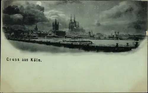 Mondschein Ak Köln am Rhein, Dompanorama bei Nacht