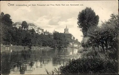 Ak Kleve am Niederrhein, Blick auf die Schwanenburg, Hotel Prinzenhof, Prinz Moritz Park