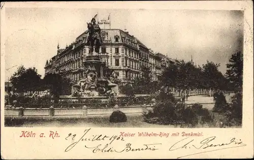 Ak Köln am Rhein, Kaiser-Wilhelm-Ring mit Denkmal