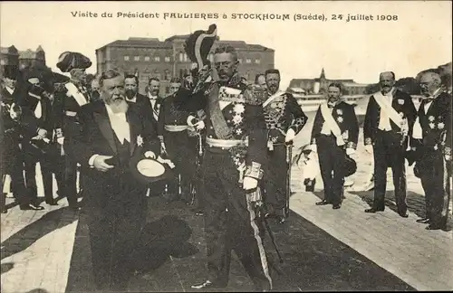 Ak Stockholm Schweden, Visite du President Armand Fallieres 1908, Gustav V
