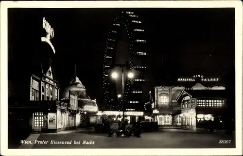 Ak Wien 2. Leopoldstadt, Prater Riesenrad bei Nacht, Kino