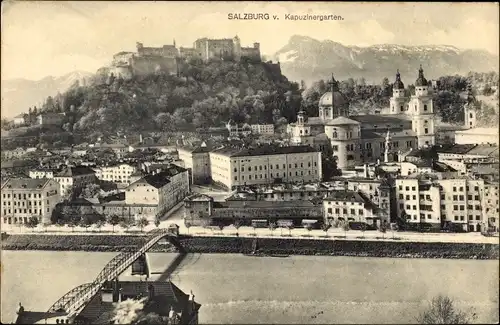 Ak Salzburg in Österreich, Blick auf den Ort vom Kapuzinergarten