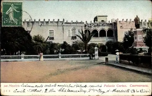 Ak Cuernavaca Mexiko, Palacio Cortez, Denkmal