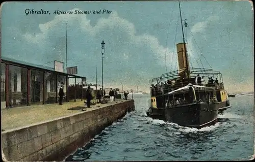 Ak Gibraltar, Algeciras Steamer and Pier, Dampfer, Anlegestelle
