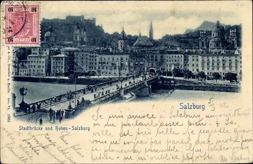 Ak Salzburg in Österreich, Stadtbrücke und Hohen-Salzburg