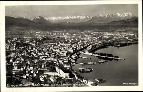 Ak Bregenz am Bodensee Vorarlberg, Panorama mit der Säntisgruppe
