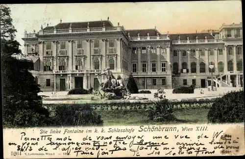 Ak Wien 13 Hietzing Österreich, Schönbrunn, die linke Fontaine im k. k. Schlosshofe