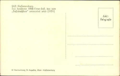 Ak Klosterneuburg in Niederösterreich, Stift, 1000 Eimer Fass, Fasselrutschen