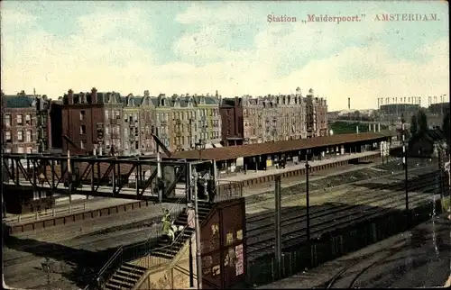 Ak Amsterdam Nordholland Niederlande, Station Muiderpoort, Bahnhof, Gleisseite