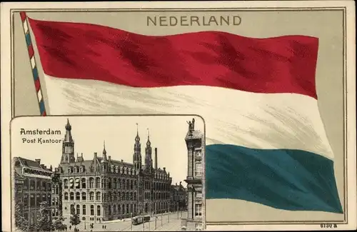 Präge Passepartout Ak Amsterdam Nordholland Niederlande, Post Kantoor, Landesflagge